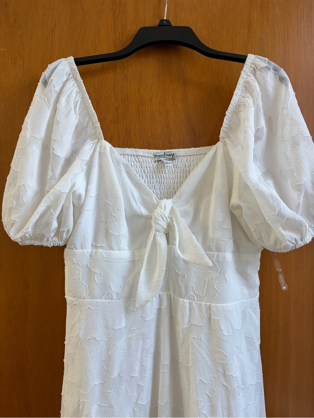 Xtraordinary White Puff-Sleeve Tie-Front Midi Dress